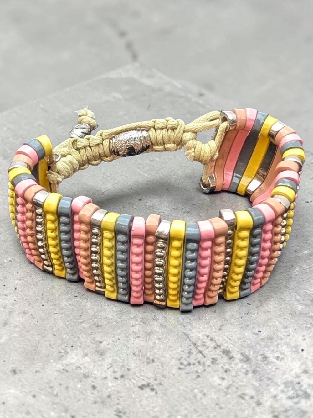 JewelMint Pink Yellow Gray Gold Beaded Bracelet